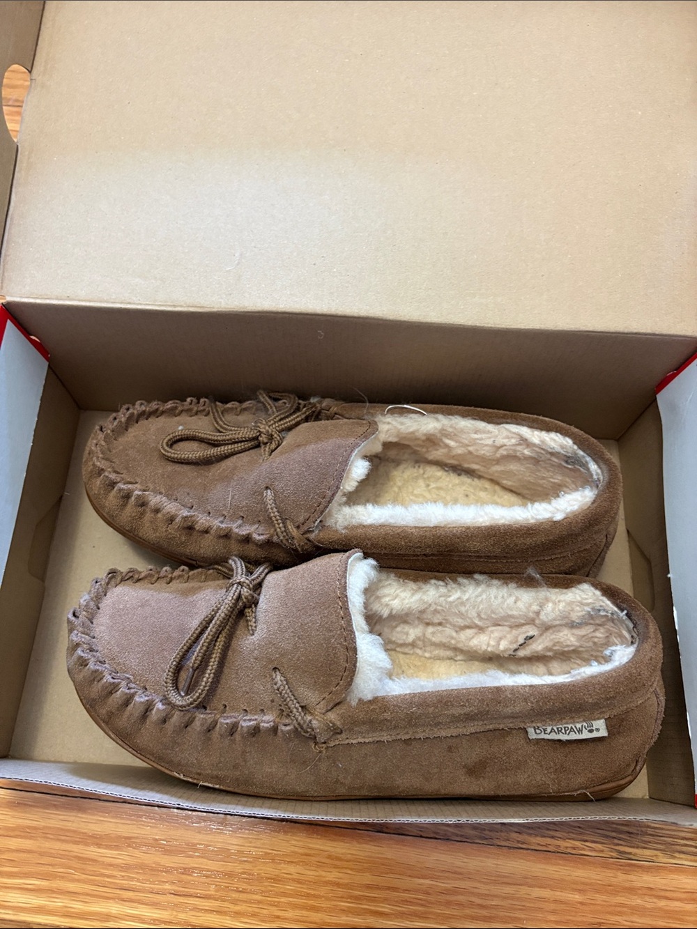 BearPaw Brown Suede Shearling-Lined Moccasin Loafers